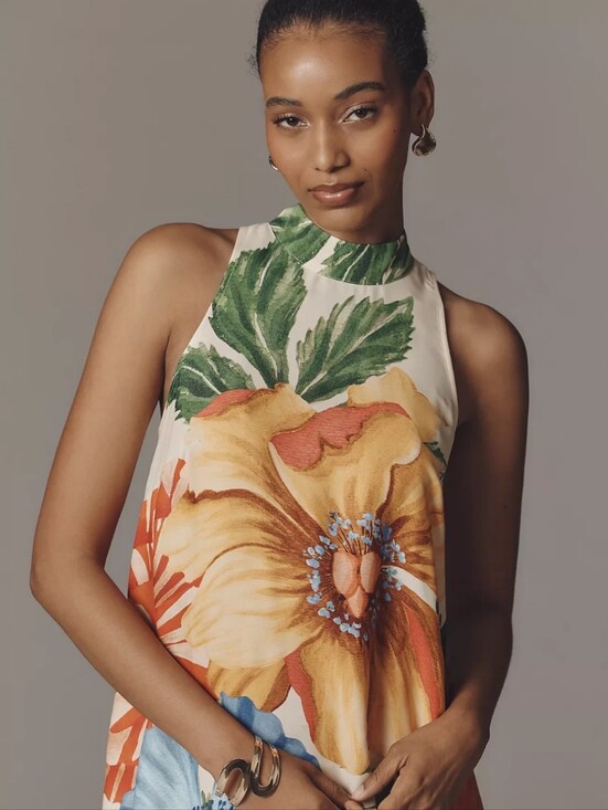 FARM Rio Dresses & Skirts - Farm Rio Floral Maxi Halter Dress in Cream with Multicolor Blooms